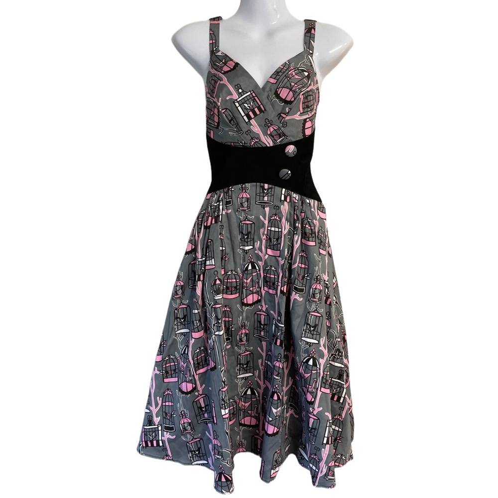 Pinup couture Bird Cage print Button Details size Small